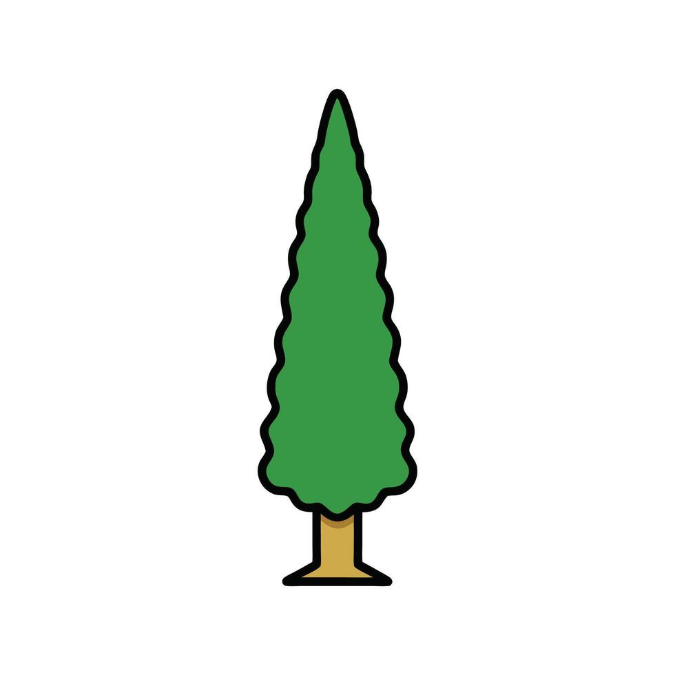 Creative Italian Cypress Tree Outline Artwork. Cartoon Art Tree Illustration. vector