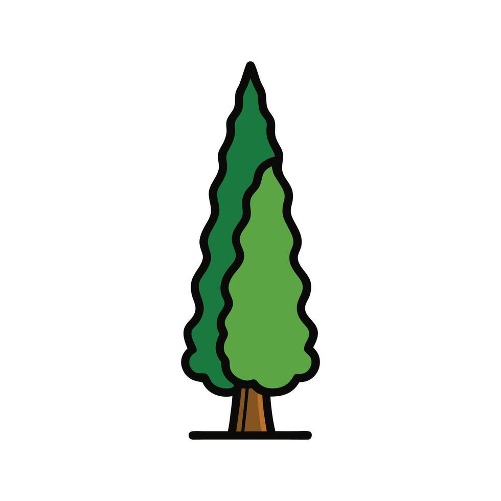 Stylish Italian Cypress Tree Outline Graphic. Cartoon Art Tree Illustration. vector