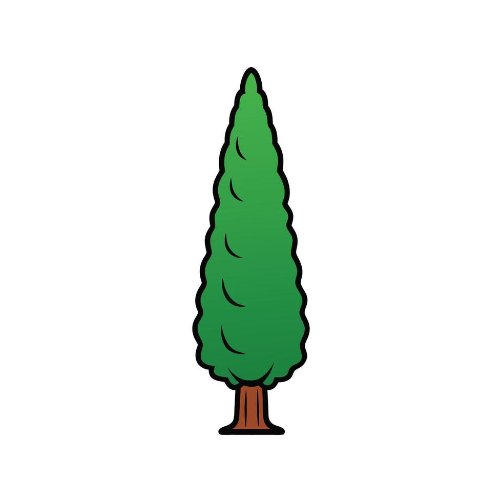 Distinct Italian Cypress Tree Outline Art. Cartoon Art Tree Illustration. vector
