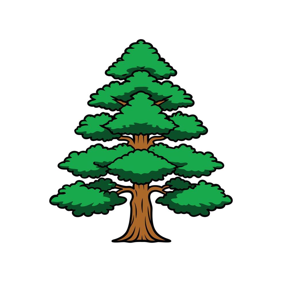Distinct Japanese Cedar Tree Outline Art. Cartoon Art Tree Illustration. vector