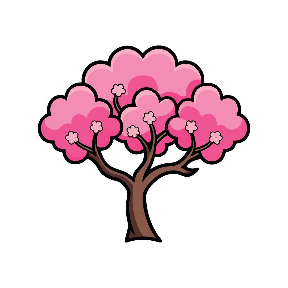 Distinct Japanese Cherry Tree Outline Art. Cartoon Art Tree Illustration. vector