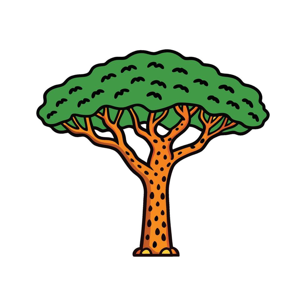 Leopard Tree Bold Outline . Cartoon Art Tree Illustration. vector