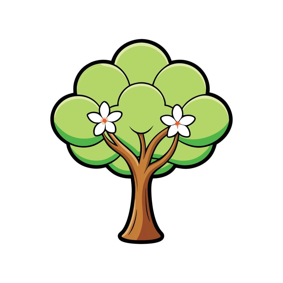 Distinct Pacific Dogwood Tree Outline Art. Cartoon Art Tree Illustration. vector