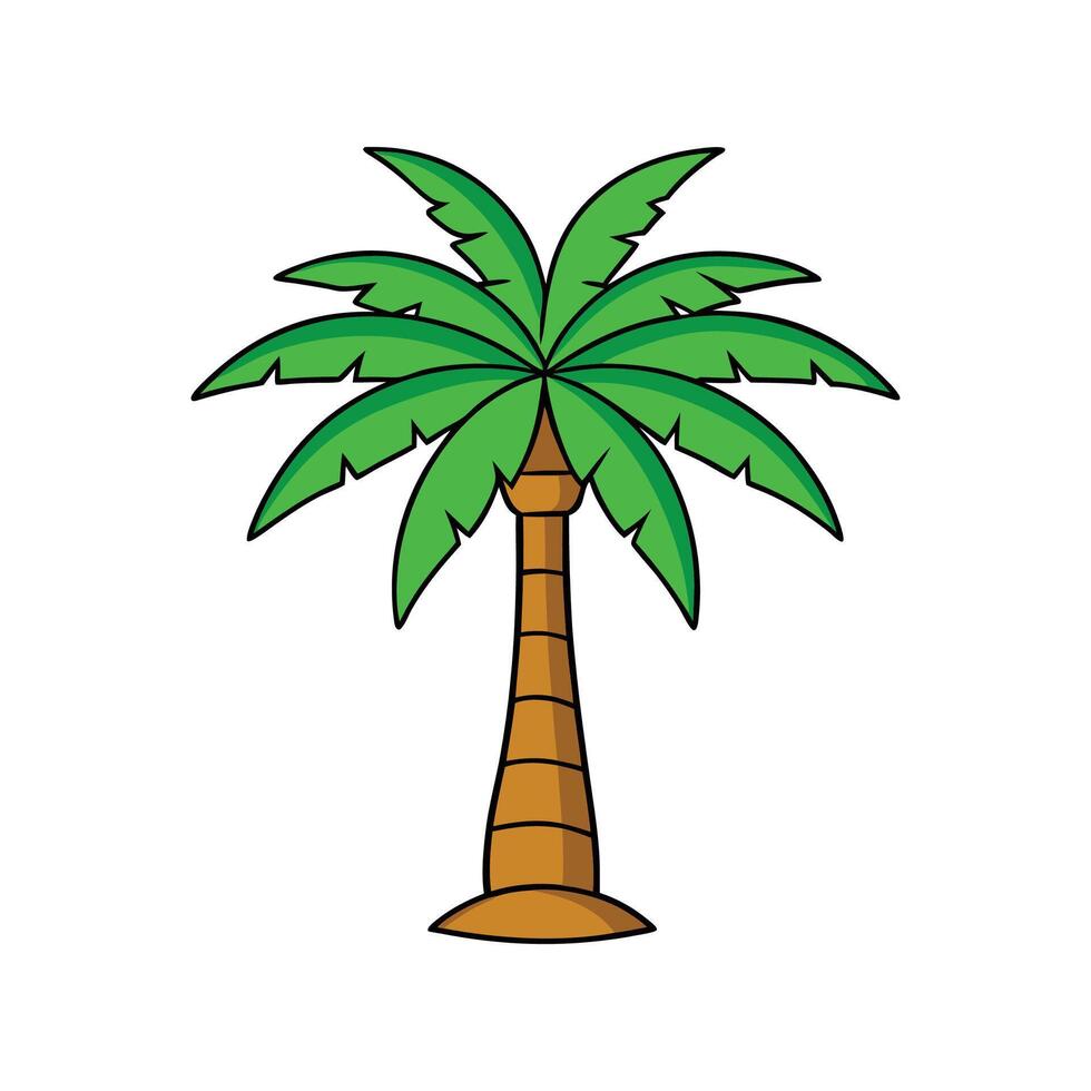 Distinct Queen Palm Tree Outline Art. Cartoon Art Tree Illustration. vector