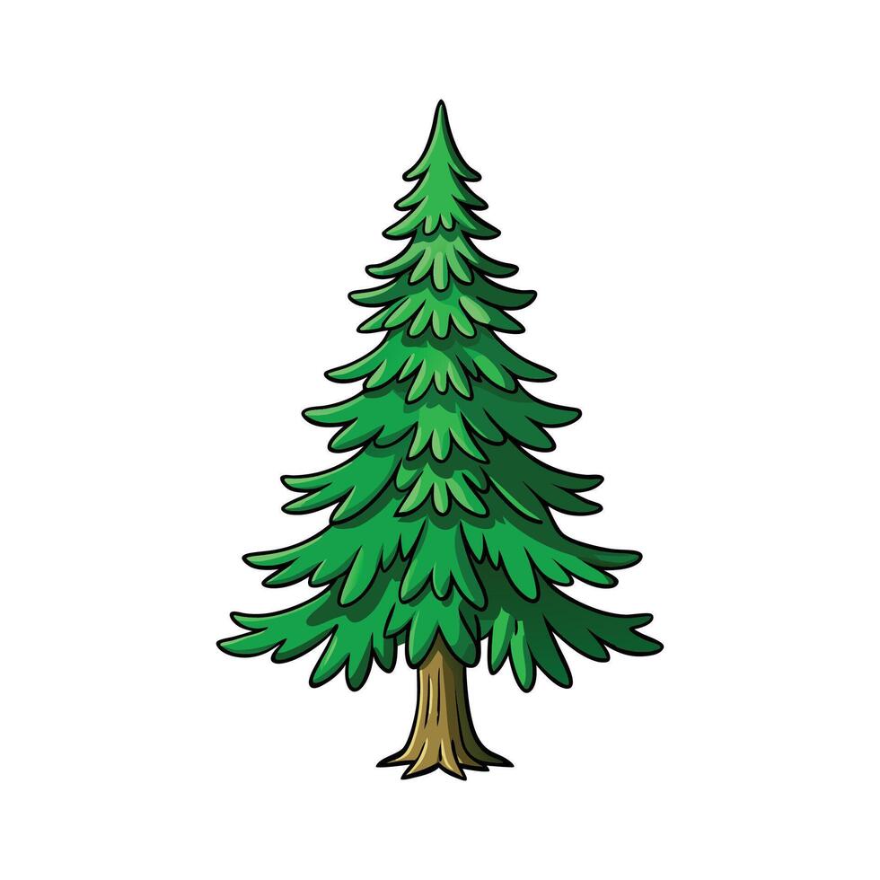 Distinct Eastern Hemlock Tree Outline Art. Cartoon Art Tree Illustration. vector