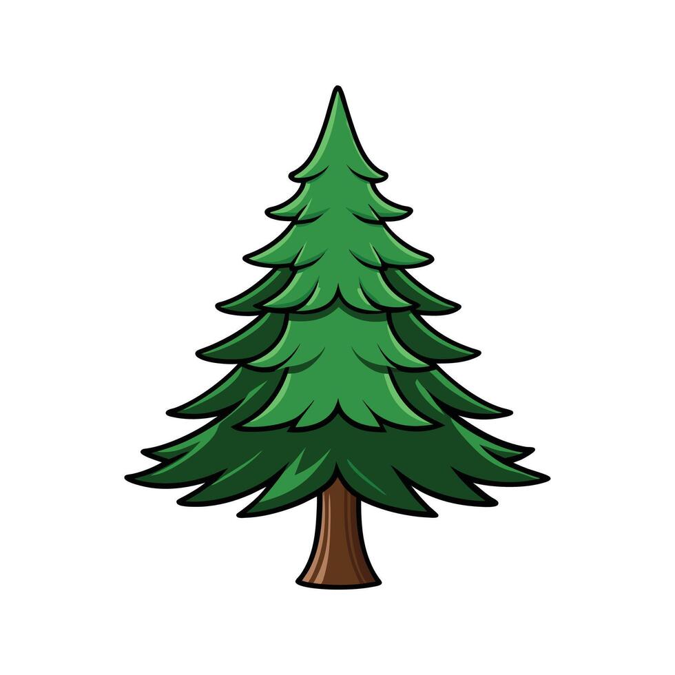Distinct European Black Pine Tree Outline Art. Cartoon Art Tree Illustration. vector