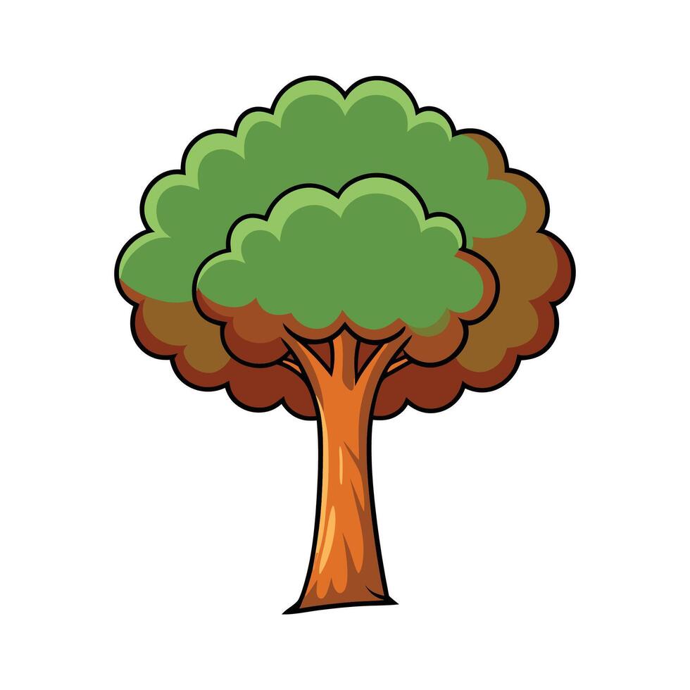 Distinct Florida Mahogany Tree Outline Art. Cartoon Art Tree Illustration. vector