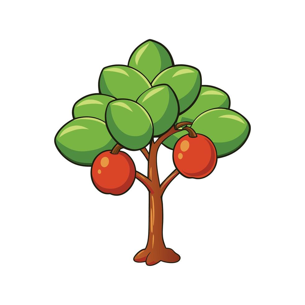 Distinct Indian Jujube Tree Outline Art. Cartoon Art Tree Illustration. vector