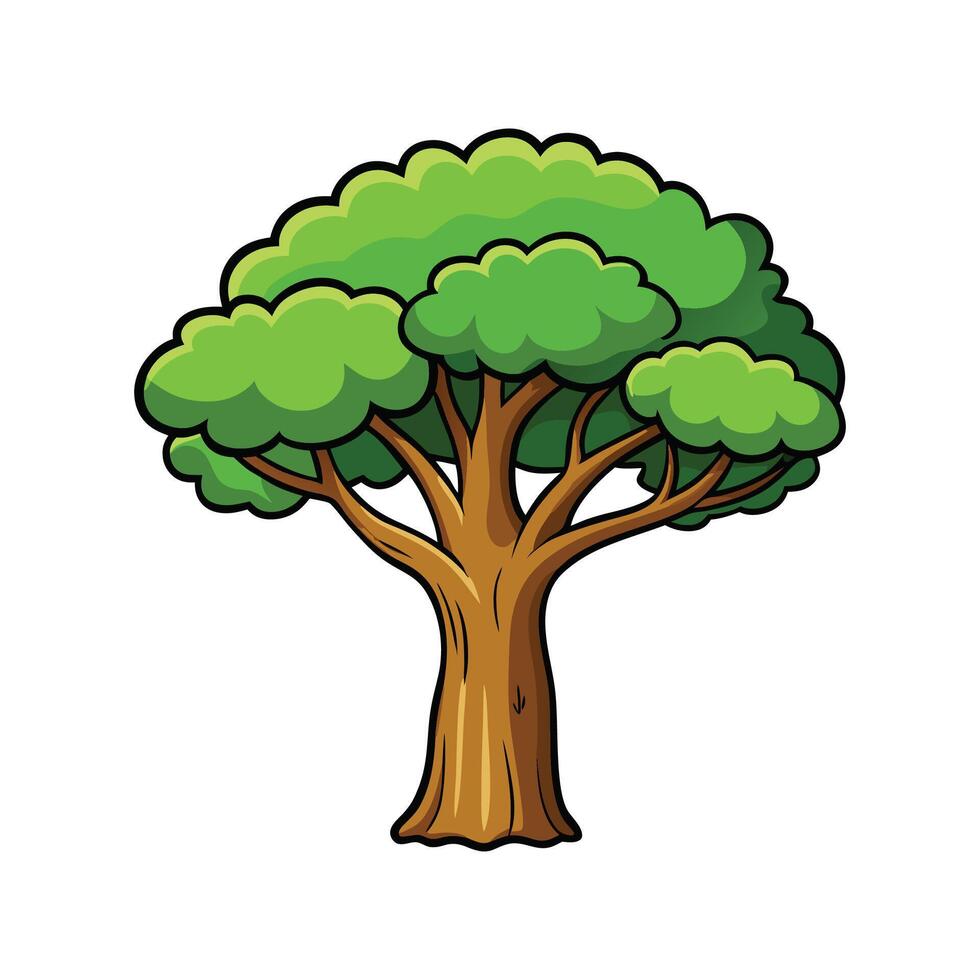 Distinct Madagascar Olive Tree Outline Art. Cartoon Art Tree Illustration. vector