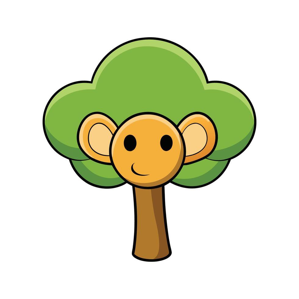 Distinct Monkey Ear Tree Outline Art. Cartoon Art Tree Illustration. vector