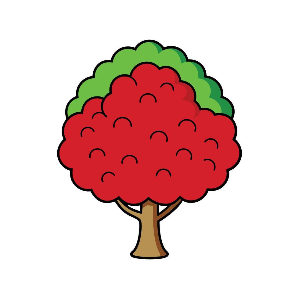 Distinct Red Mulberry Tree Outline Art. Cartoon Art Tree Illustration. vector