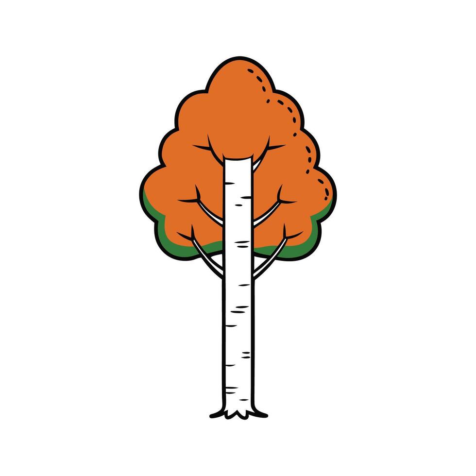 Distinct River Birch Tree Outline Art. Cartoon Art Tree Illustration. vector