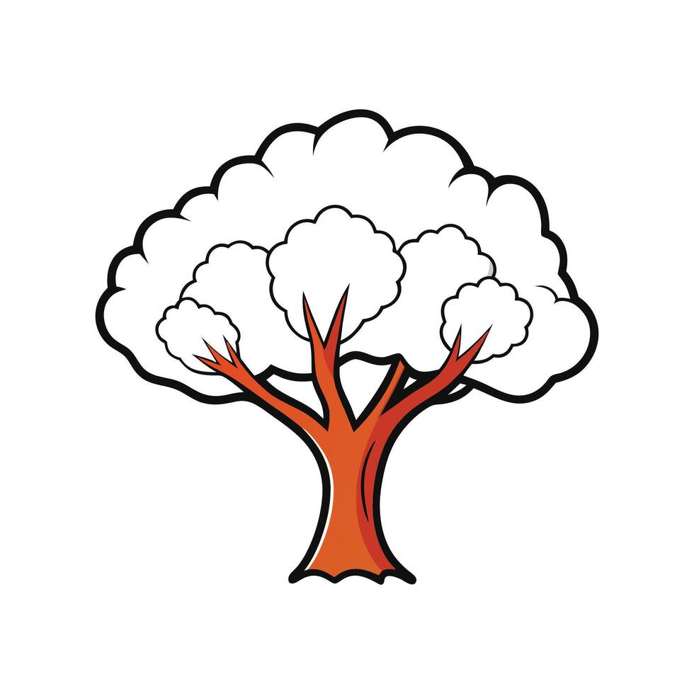 Distinct Snow Gum Tree Outline Art. Cartoon Art Tree Illustration. vector