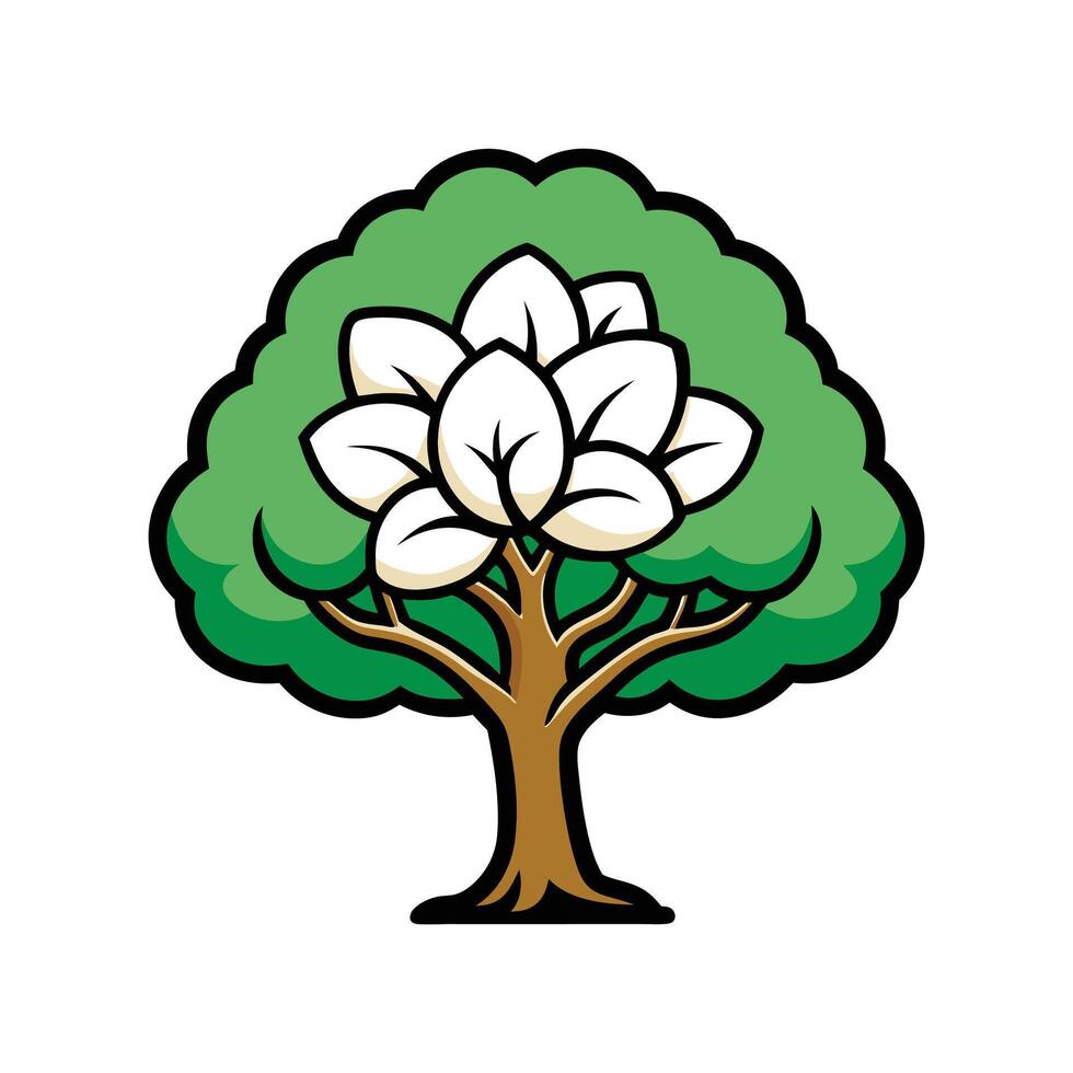 Distinct Southern Magnolia Tree Outline Art. Cartoon Art Tree Illustration. vector