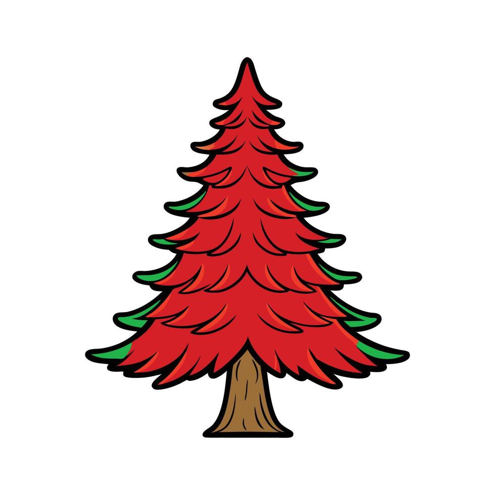 Distinct Western Red Cedar Tree Outline Art. Cartoon Art Tree Illustration. vector