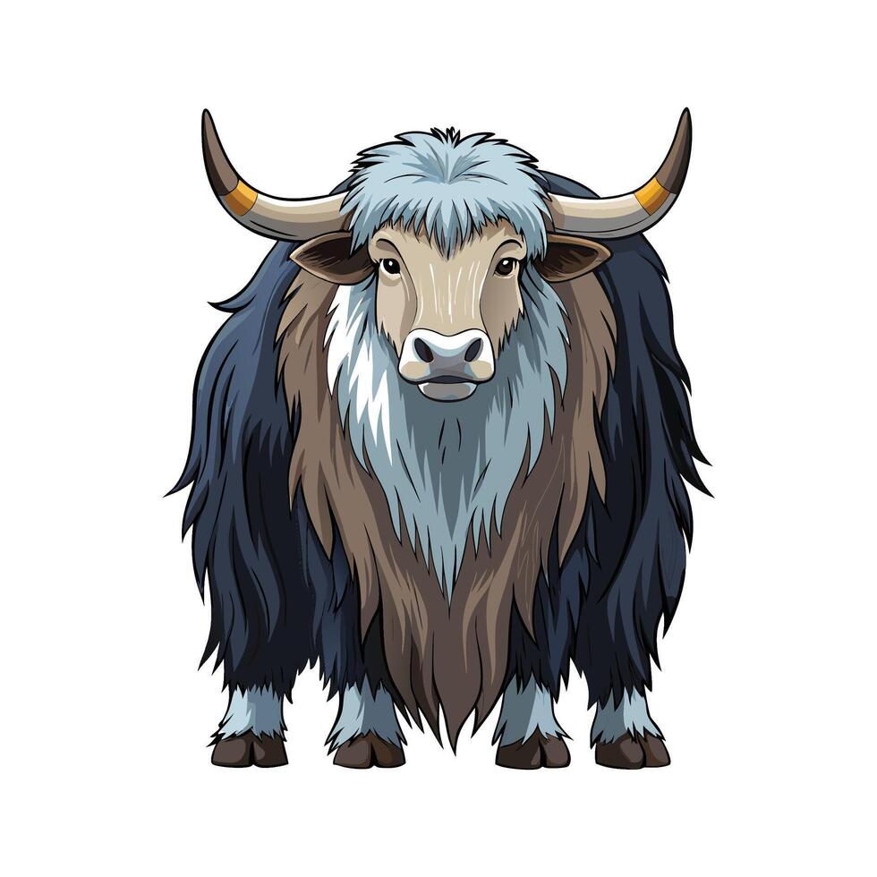 Detailed Yak Realistic Outline Color Illustration vector