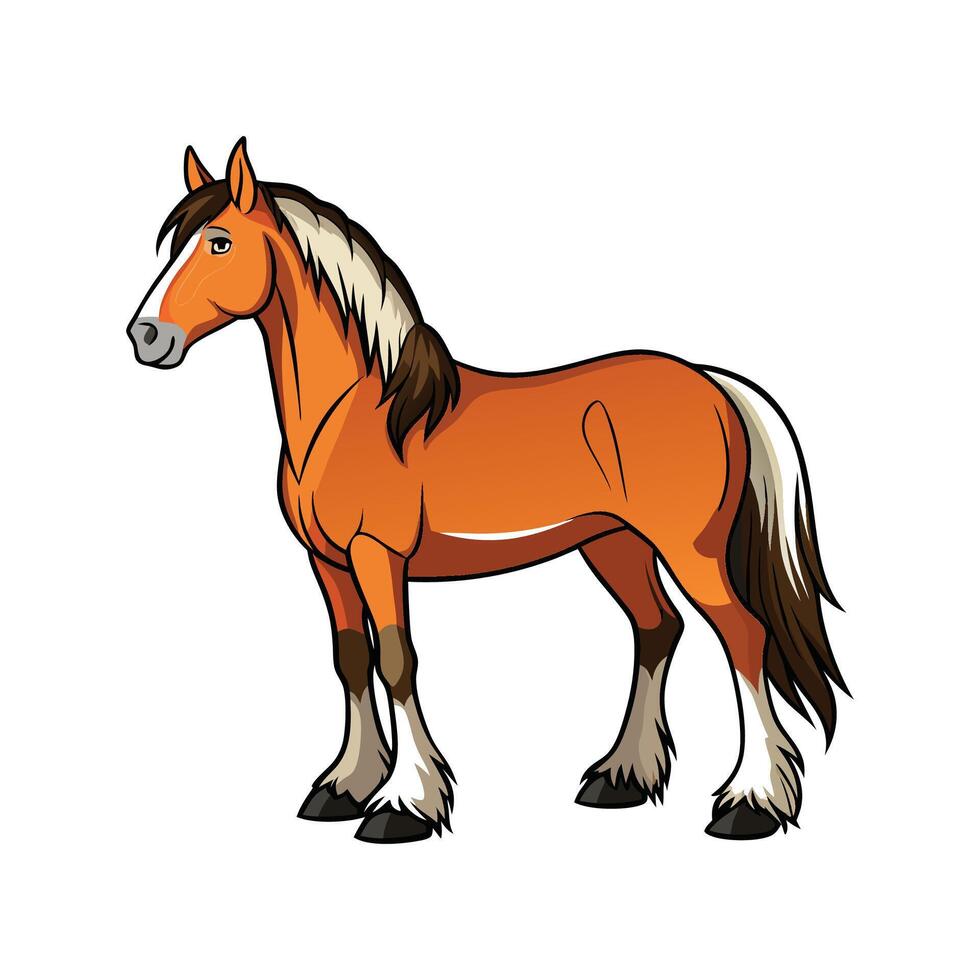 Lifelike Belgian Draft Horse Realistic Color Illustration vector