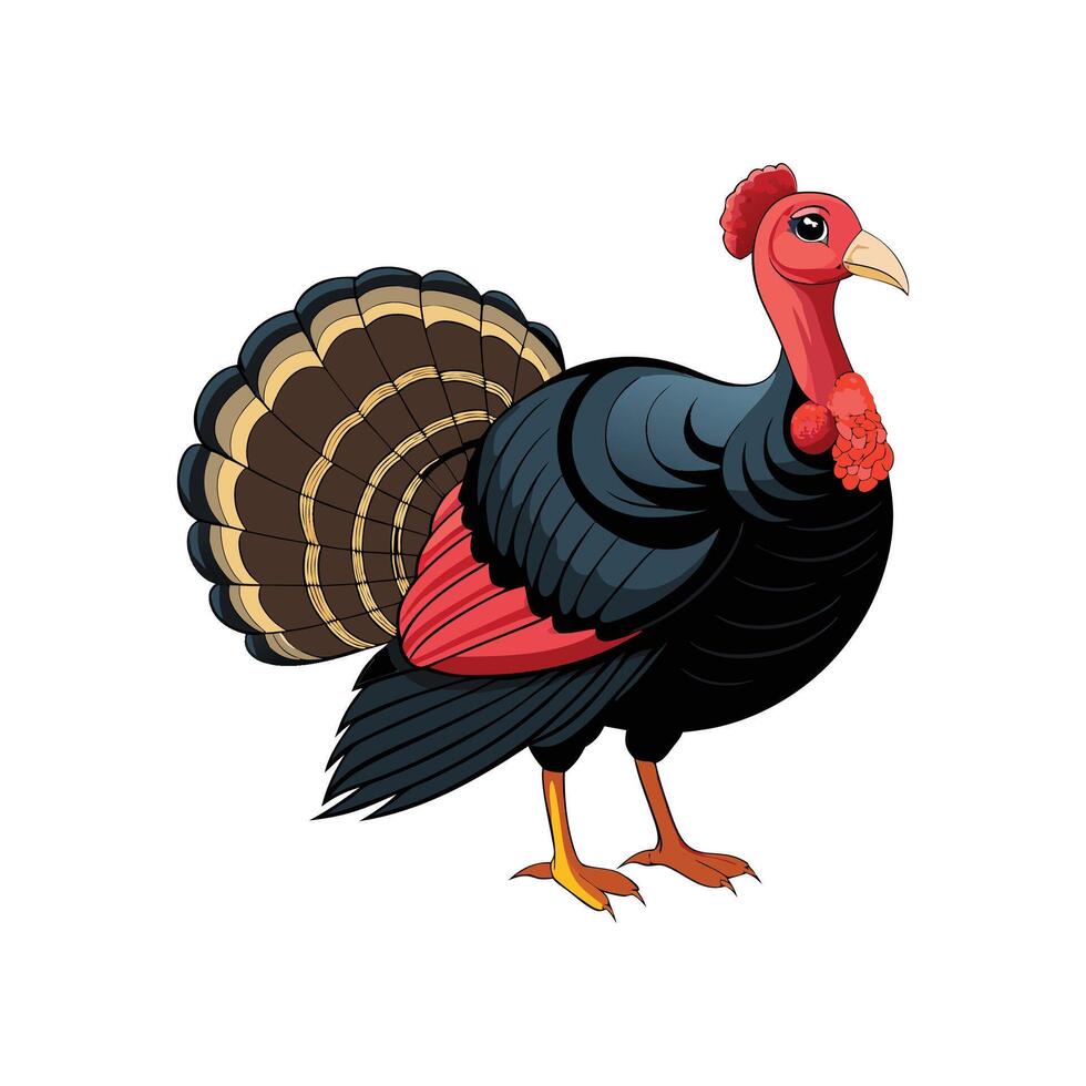Stunning Black Turkey Realistic Color Illustration with Outline vector