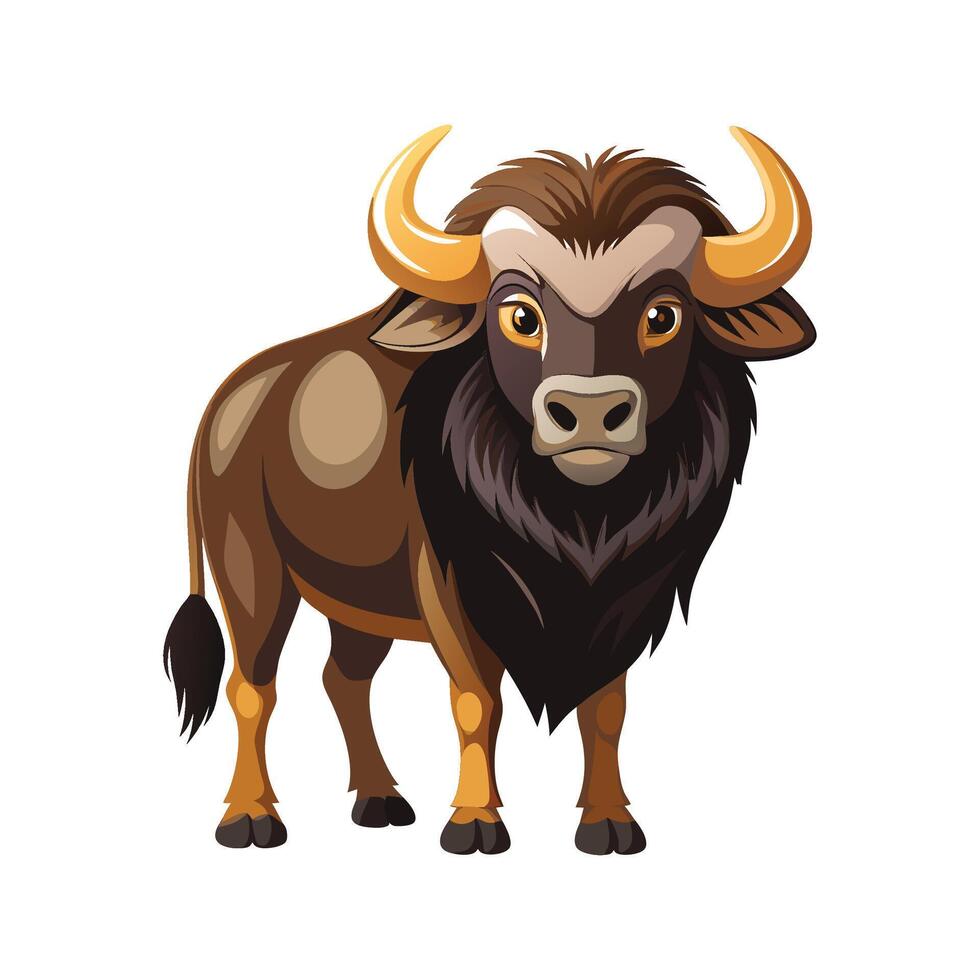 Lifelike Buffalo Realistic Color Illustration on White vector