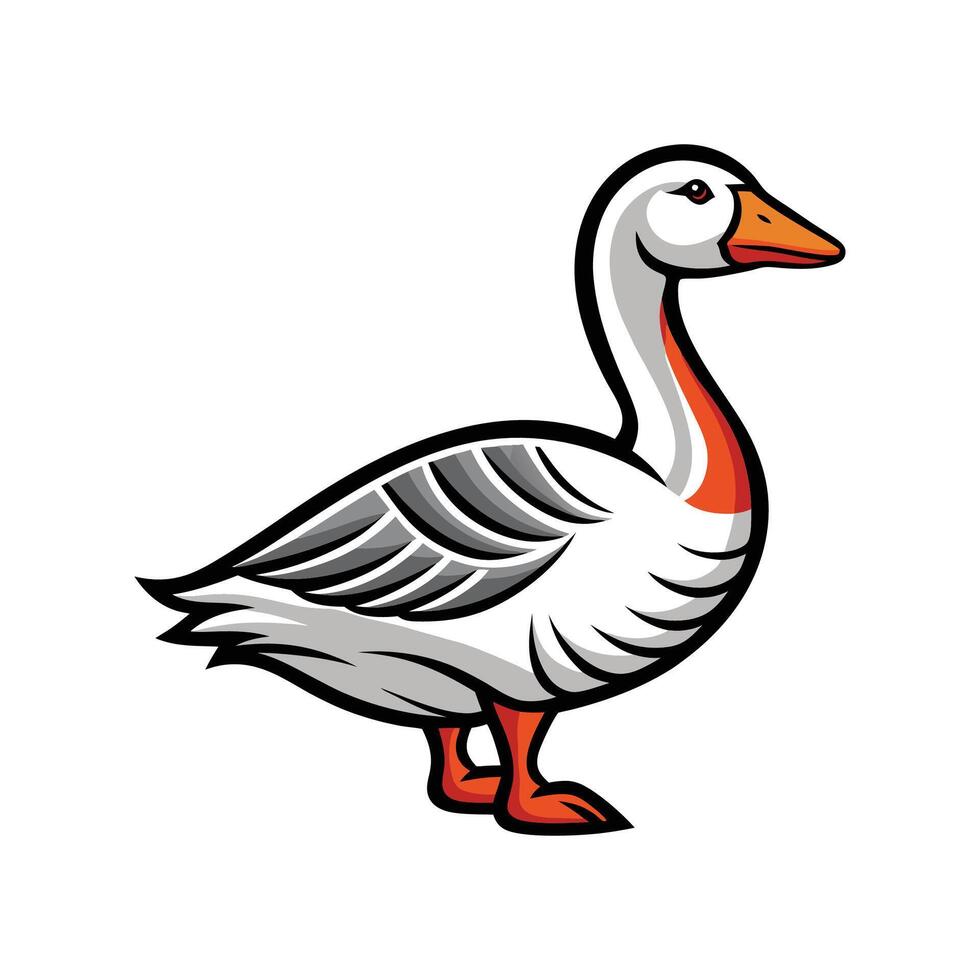 Beautiful Bold Outline Goose Illustration on White vector