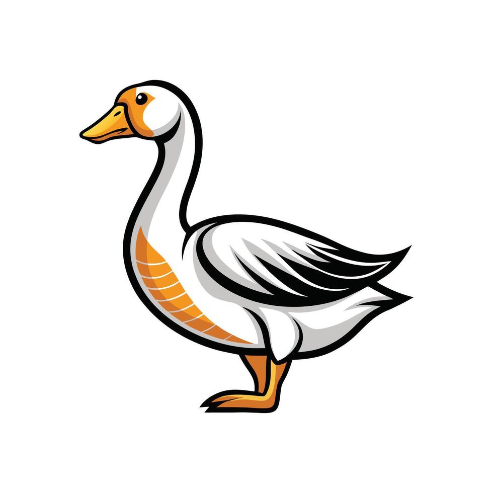 Charming Bold Outline Goose Illustration on White. vector