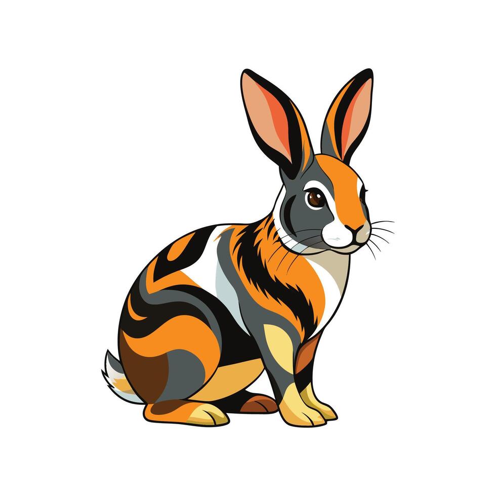 Stunning Harlequin Rabbit Realistic Color Illustration. vector