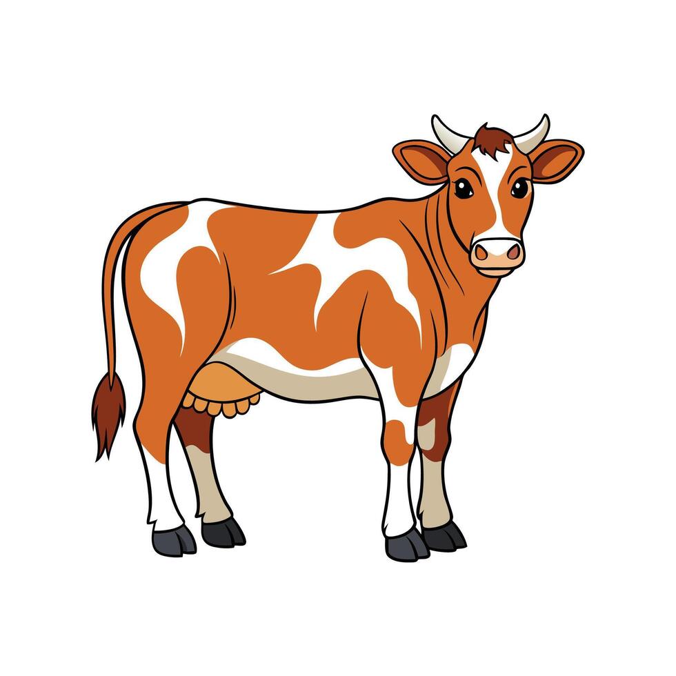 Charming Jersey Cow Realistic Color Illustration with Outline vector