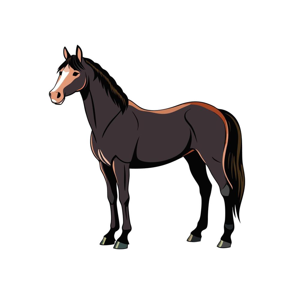 Charming Percheron Horse Realistic Color Illustration with Outline vector
