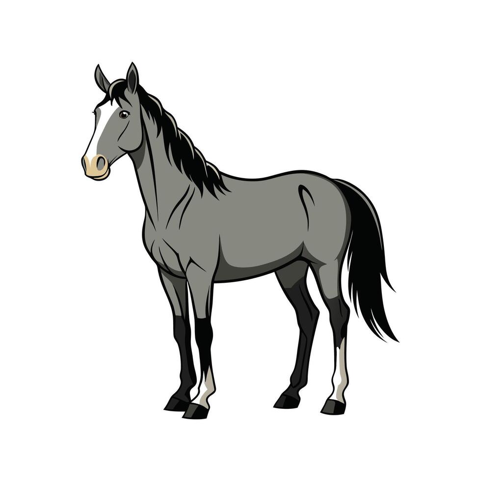 Stunning Percheron Horse Realistic Color Illustration with Outline vector