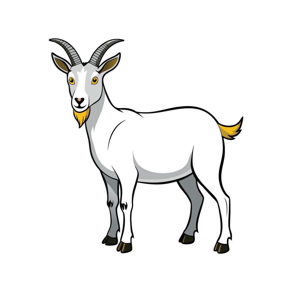 Charming Saanen Goat Realistic Color Illustration with Outline vector