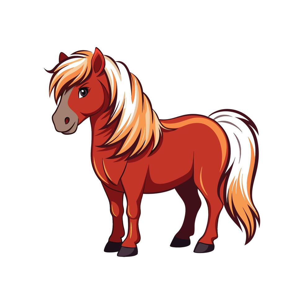 Charming Shetland Pony Realistic Color Illustration with Outline vector