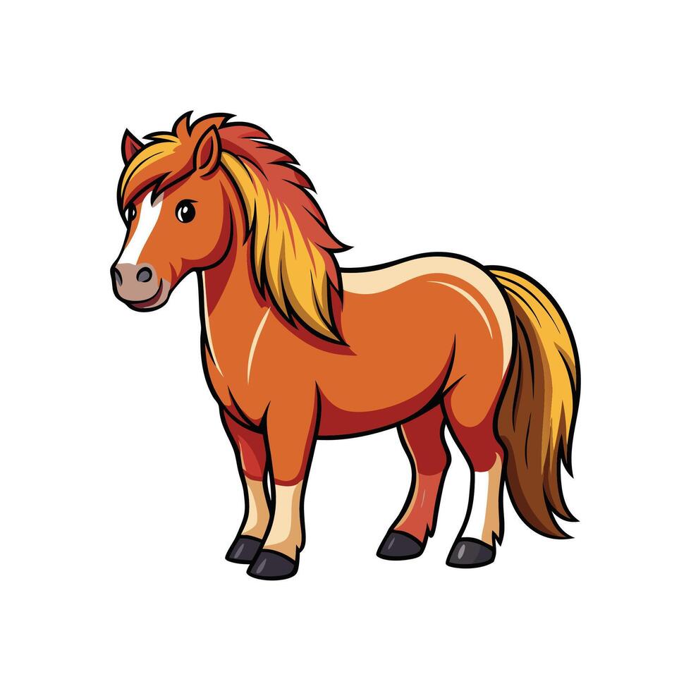 Vivid Shetland Pony Realistic Color Illustration with Outline vector