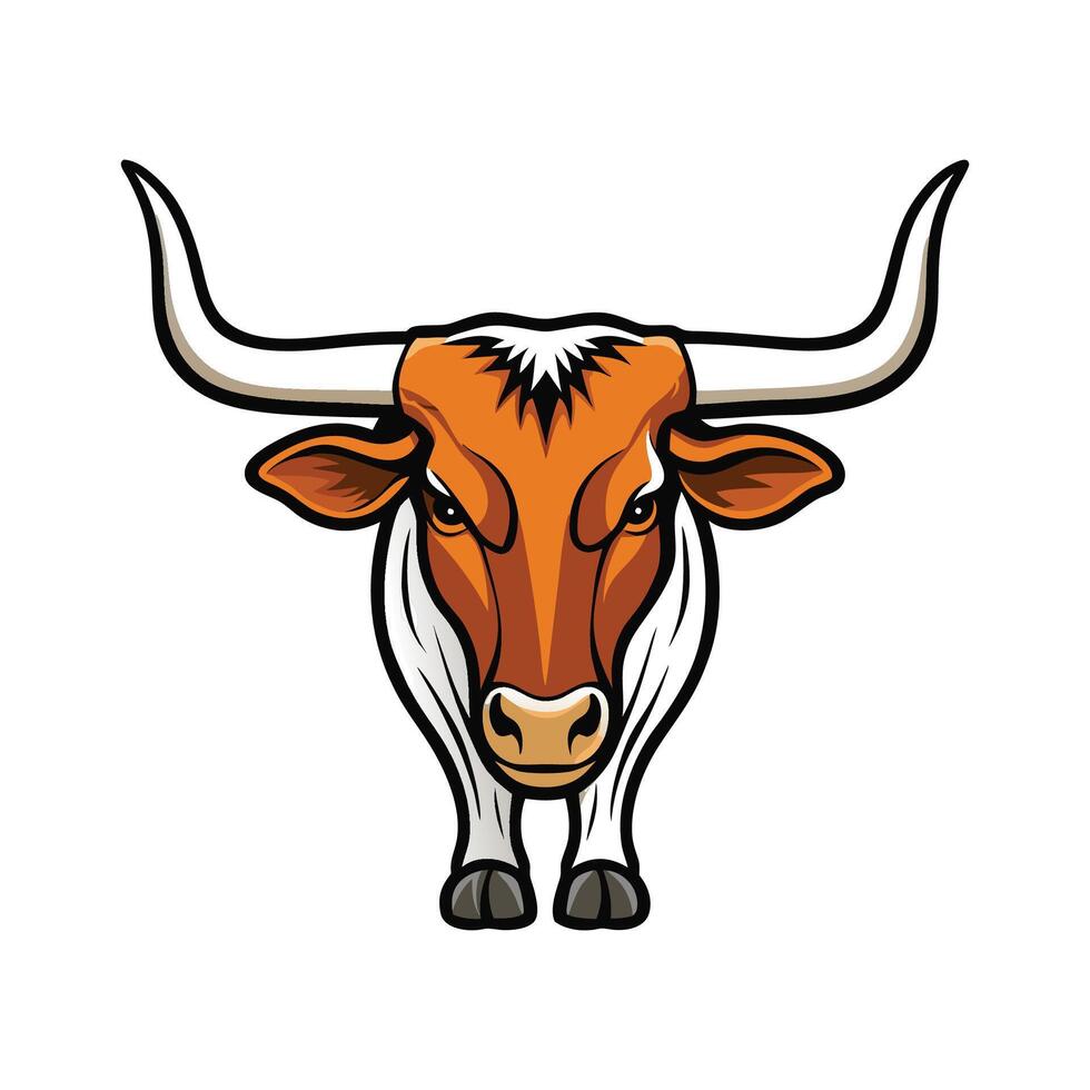 Charming Texas Longhorn Realistic Color Illustration with Outline vector