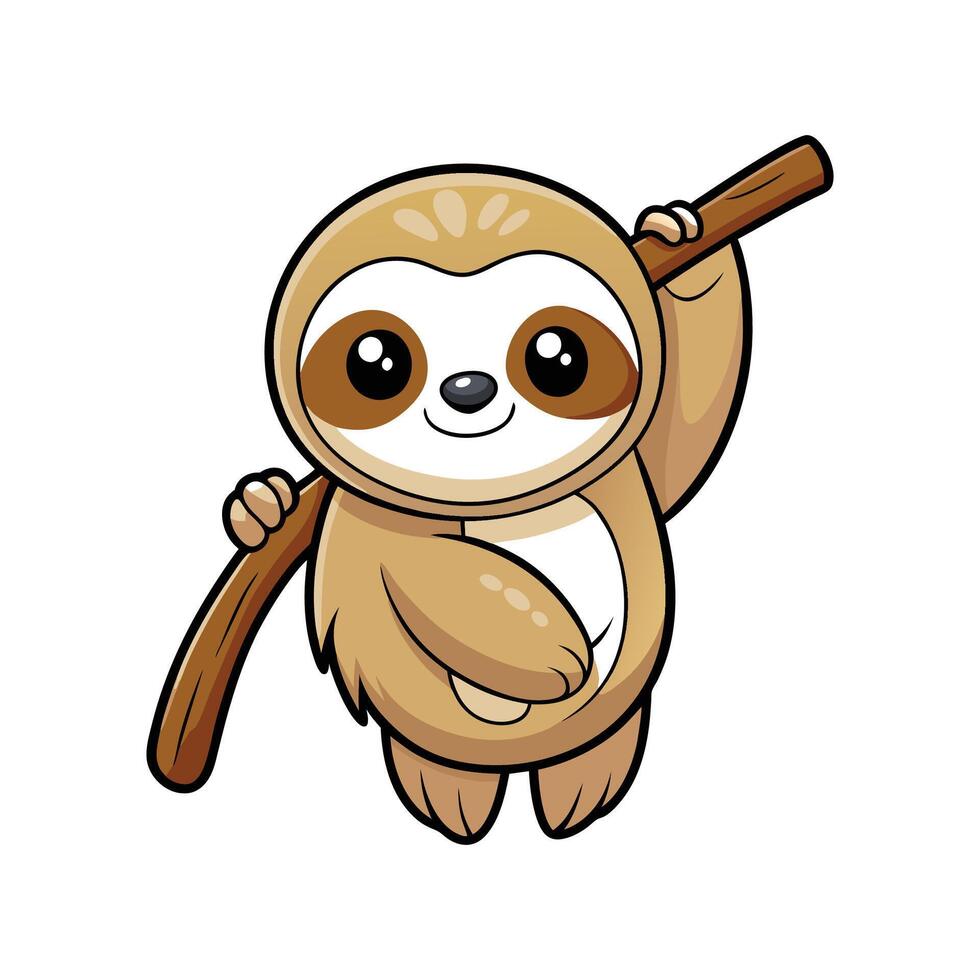 Tiny Baby Sloth Hanging Loosely in Tree vector