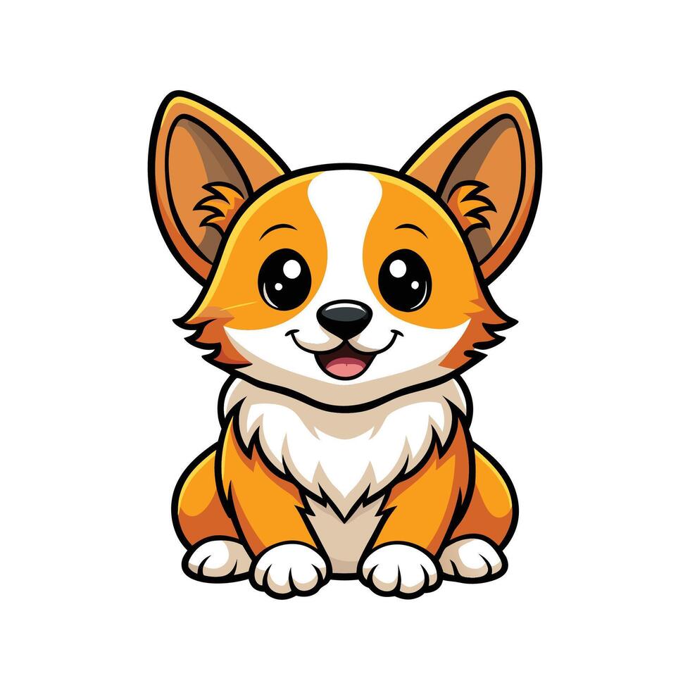Joyful Baby Corgi Puppy Sitting and Smiling vector