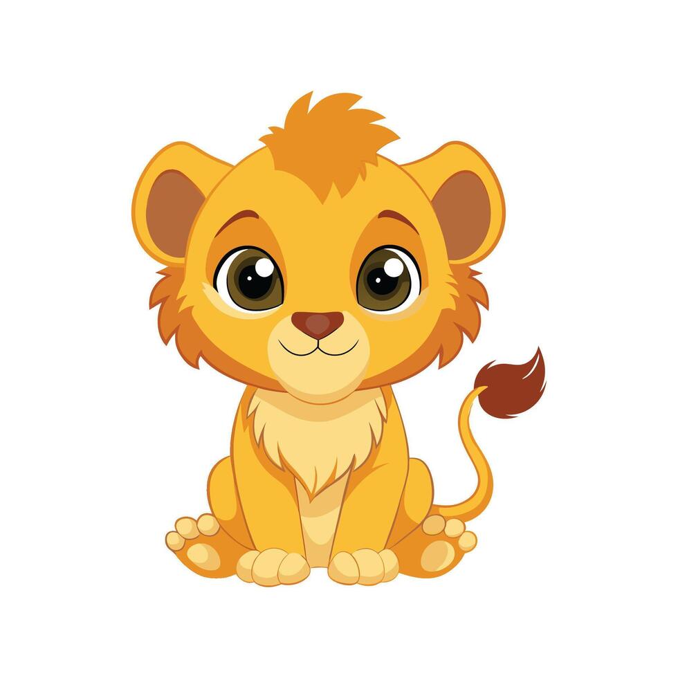 Sweet Baby Lion Cub Sitting Happily and Relaxing vector