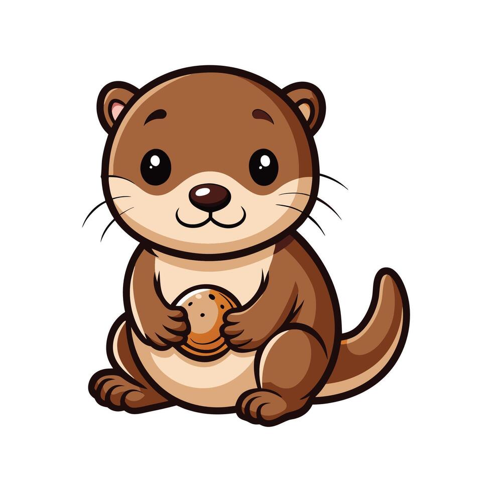 Charming Baby Otter Clutching a Pebble with Joy vector