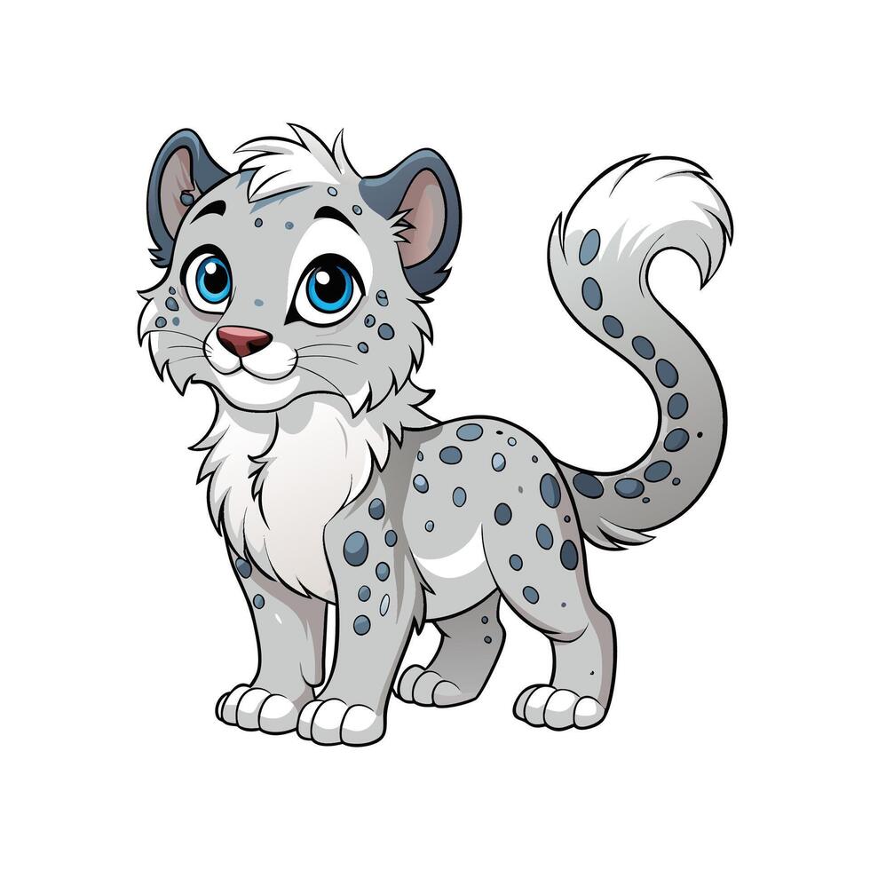 Sweet Baby Snow Leopard Cuddling Its Fluffy Tail vector