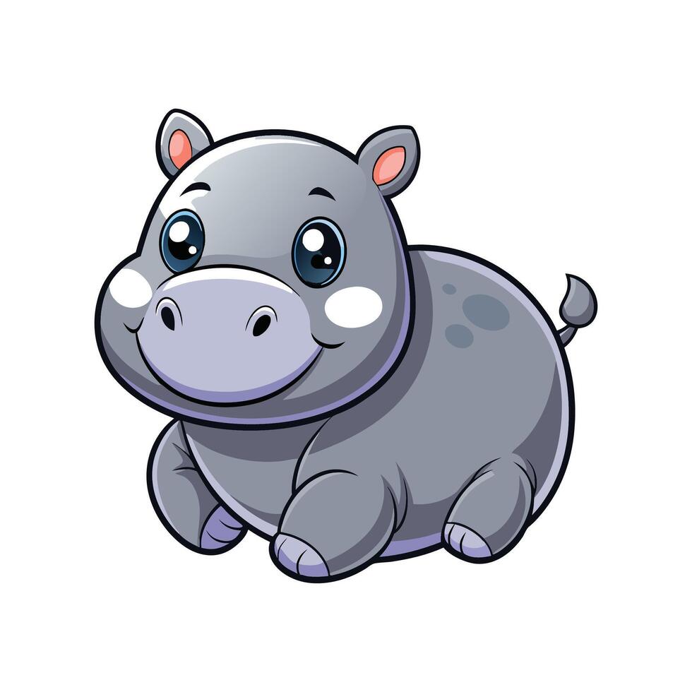 Adorable Baby Hippo Lying Down and Looking Around vector