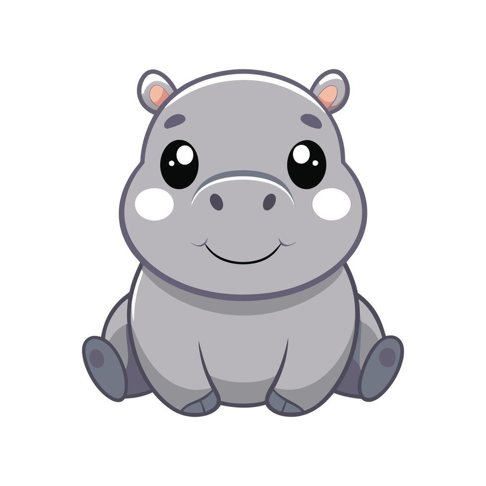 Sweet Baby Hippo Sitting Cute and Content vector