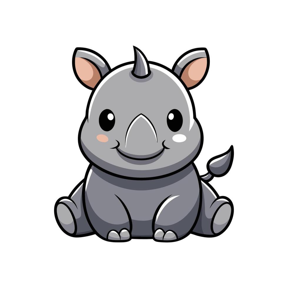 Adorable Baby Rhinoceros Sitting with Curiosity vector