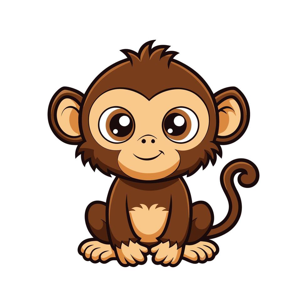 Cute Baby Monkey Sitting Happily and Eagerly vector