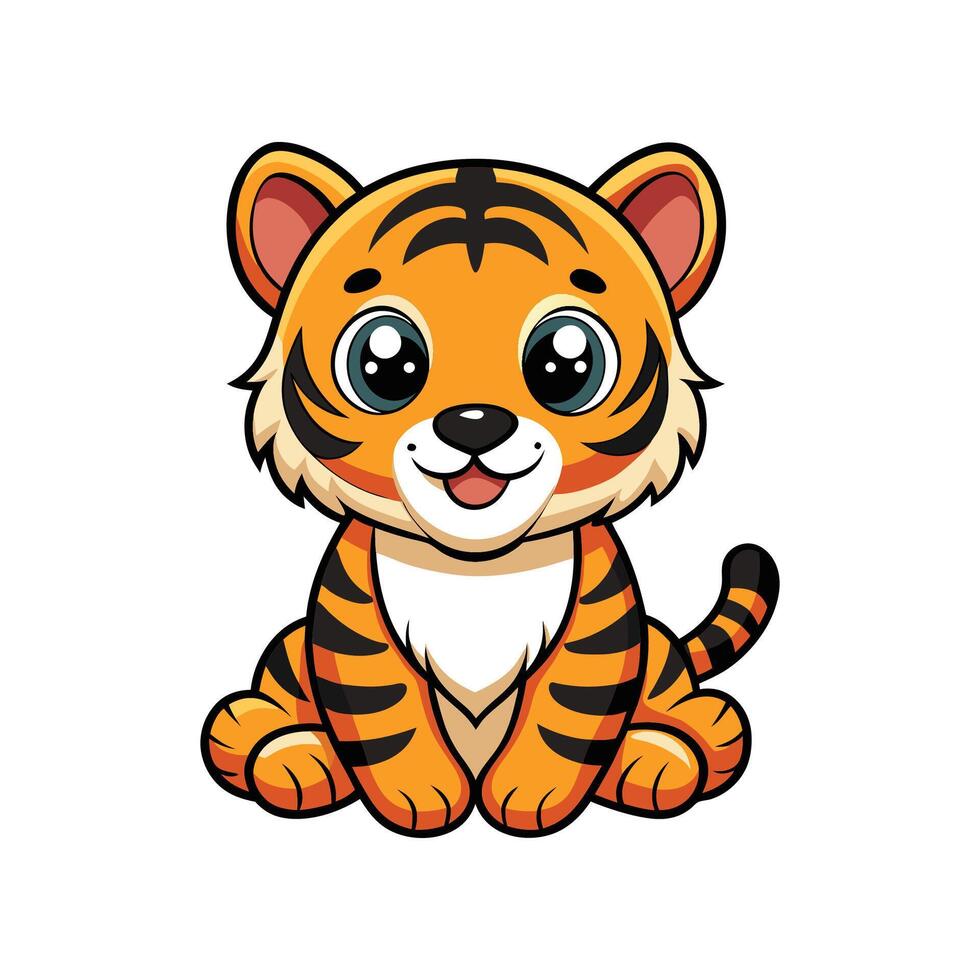 Adorable Baby Tiger Cub Sitting and Watching Curiously vector