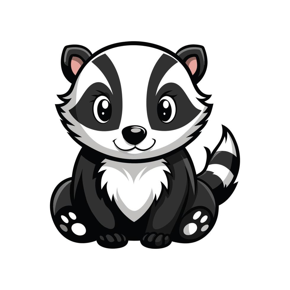 Charming Fluffy Baby Badger Sitting vector