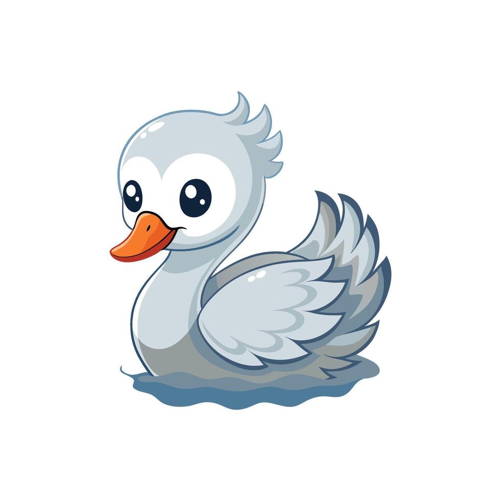 Cute Baby Swan Swimming Alongside vector