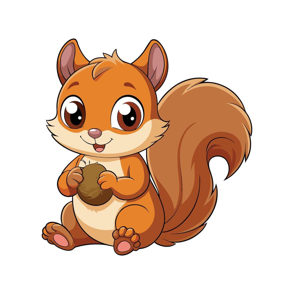 Delightful Baby Squirrel Snuggling Nut vector