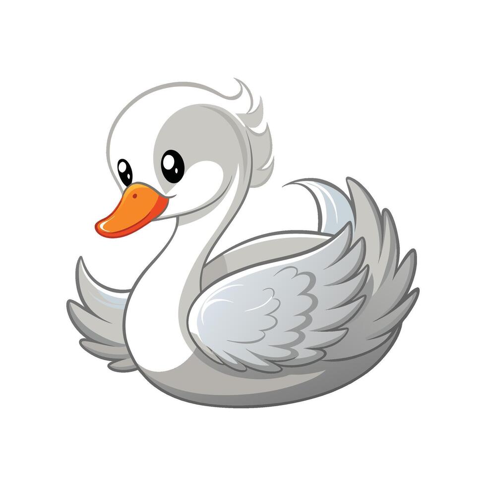 Adorable Baby Swan Gliding on Water vector