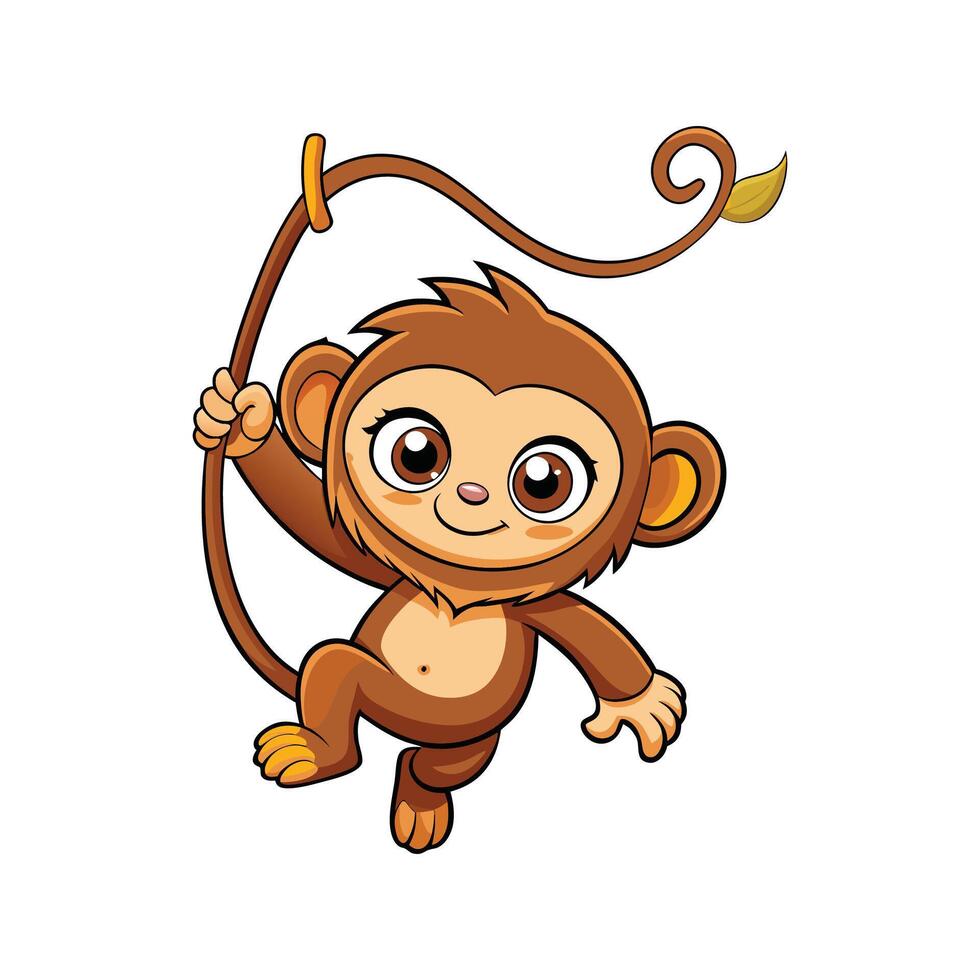 Delightful Baby Monkey Swinging Joyfully vector