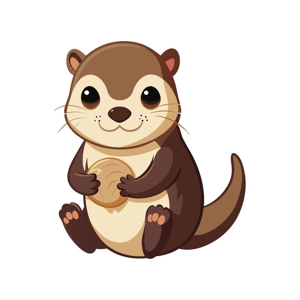 Adorable Baby Otter Playing with Shell vector