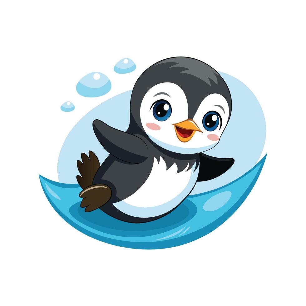 Cute Baby Penguin Sliding on Ice vector